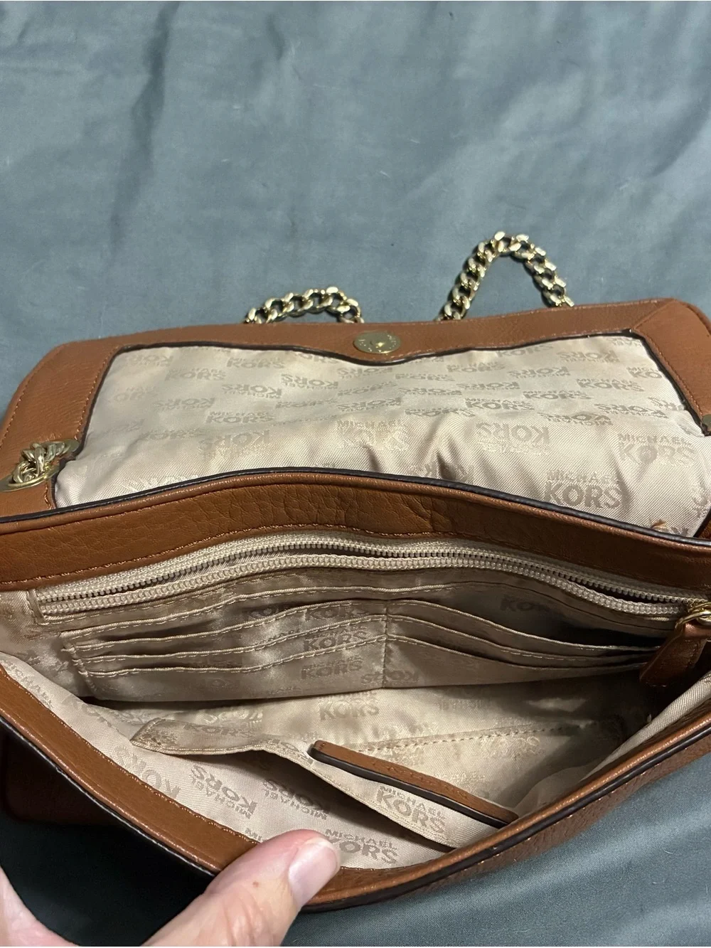 Michael Kors Cognac Leather Shoulder Bag with Gold Chain